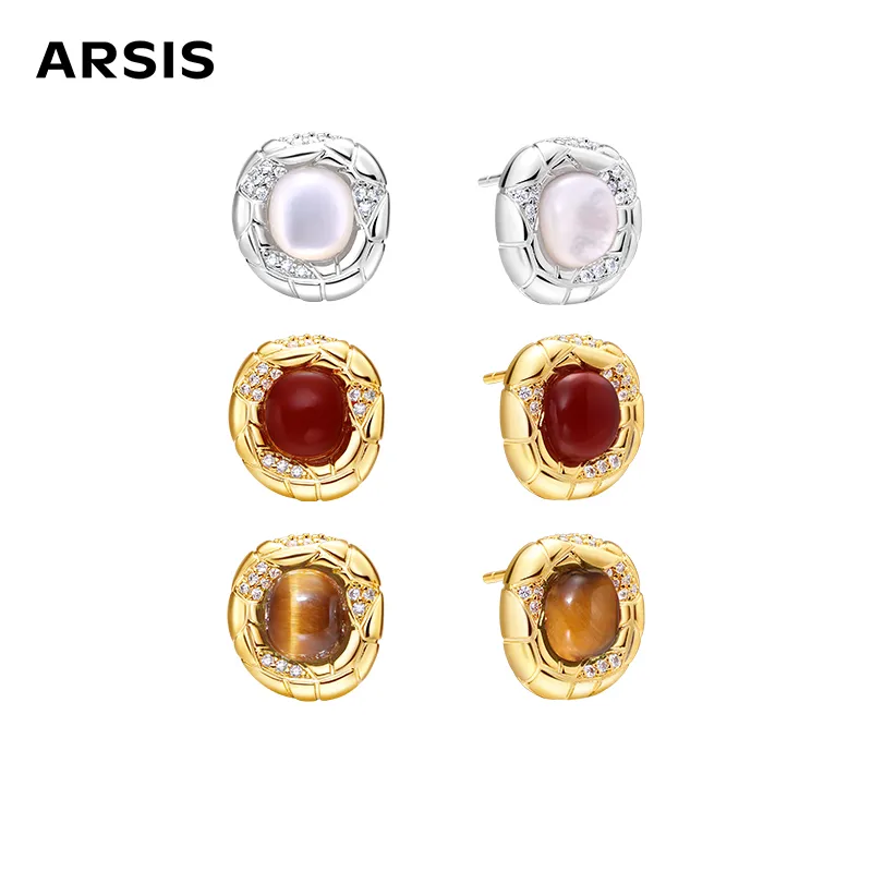Arsis 925 Sterling Silver Stud Earrings Unisex Gold Silver Two Tone-6