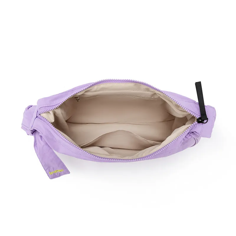 Bromen Wash Nylon With Water Travel Backpack Crossbody Bag Medium Size Women's Bright Purple/Milk White/Black/Gray-3
