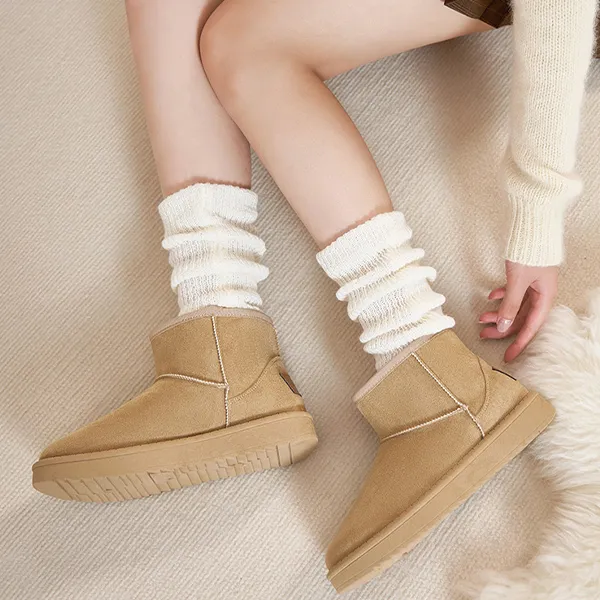 RENBEN Warm Slip-Resistant Short Snow Boots Women's Khaki-5