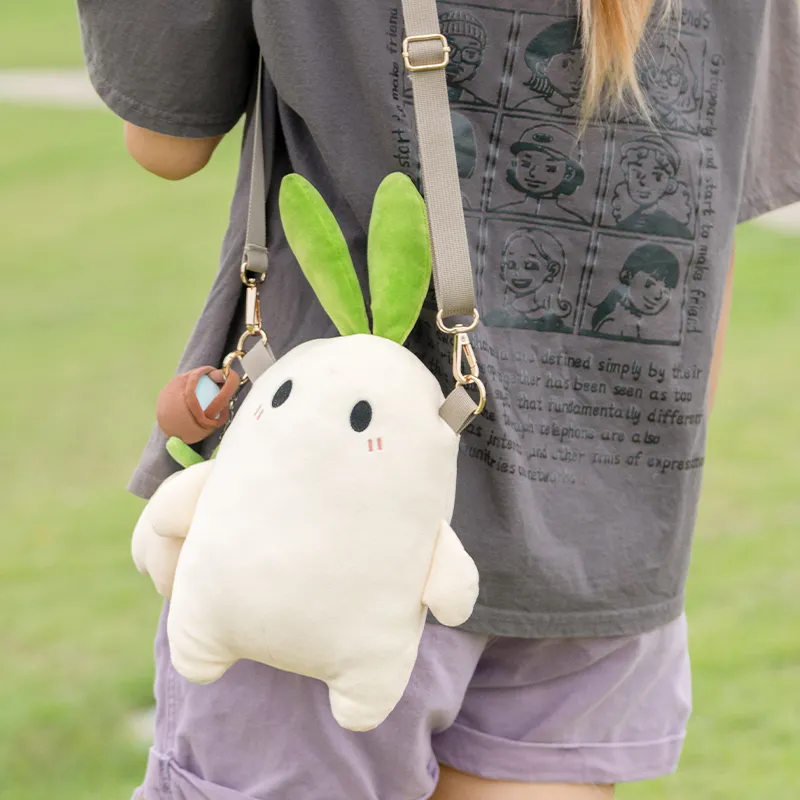 Crooked Melon Production Plush Shoulder Bag, Crossbody Bag Regular Women's White & Green-6