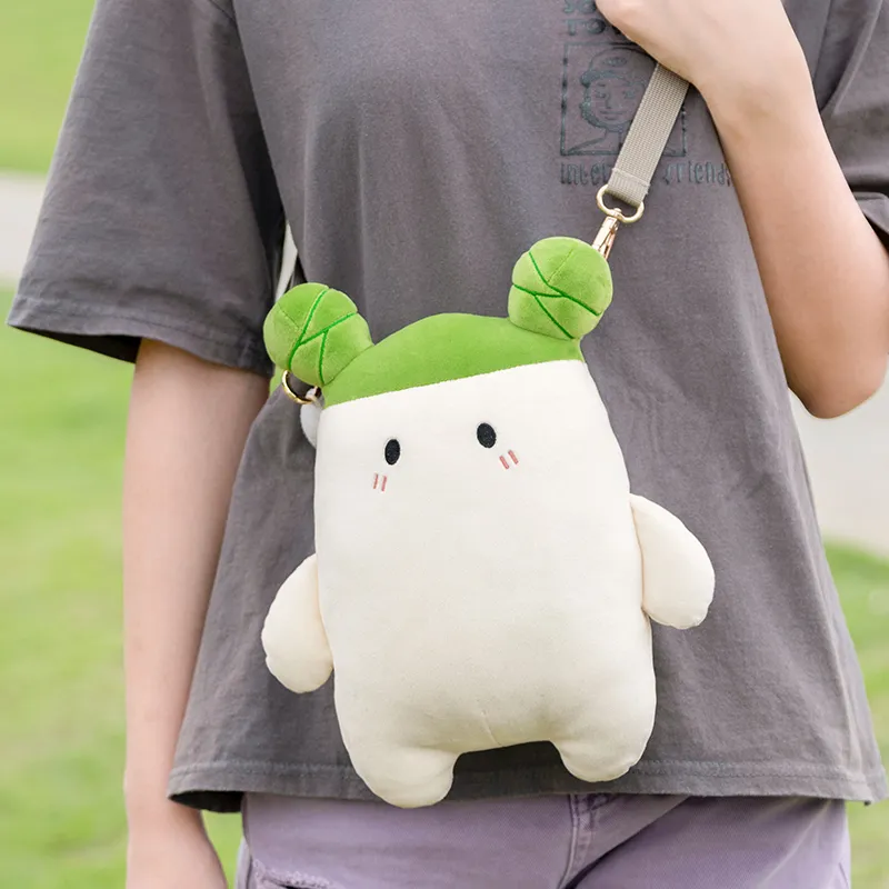 Crooked Melon Production Plush Shoulder Bag, Crossbody Bag Regular Women's White & Green-2