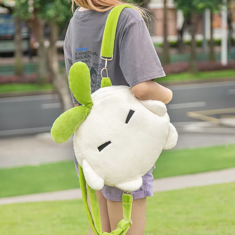 Crooked Melon Production Plush Cute Girlish Doll Backpack, Small Backpack Regular Unisex White/Green-3