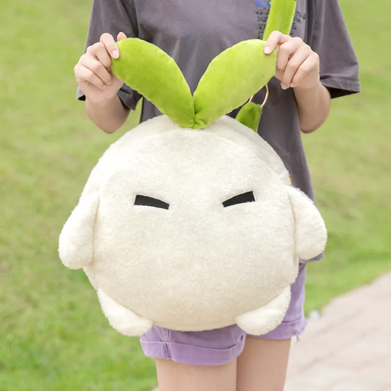 Crooked Melon Production Plush Cute Girlish Doll Backpack, Small Backpack Regular Unisex White/Green-2