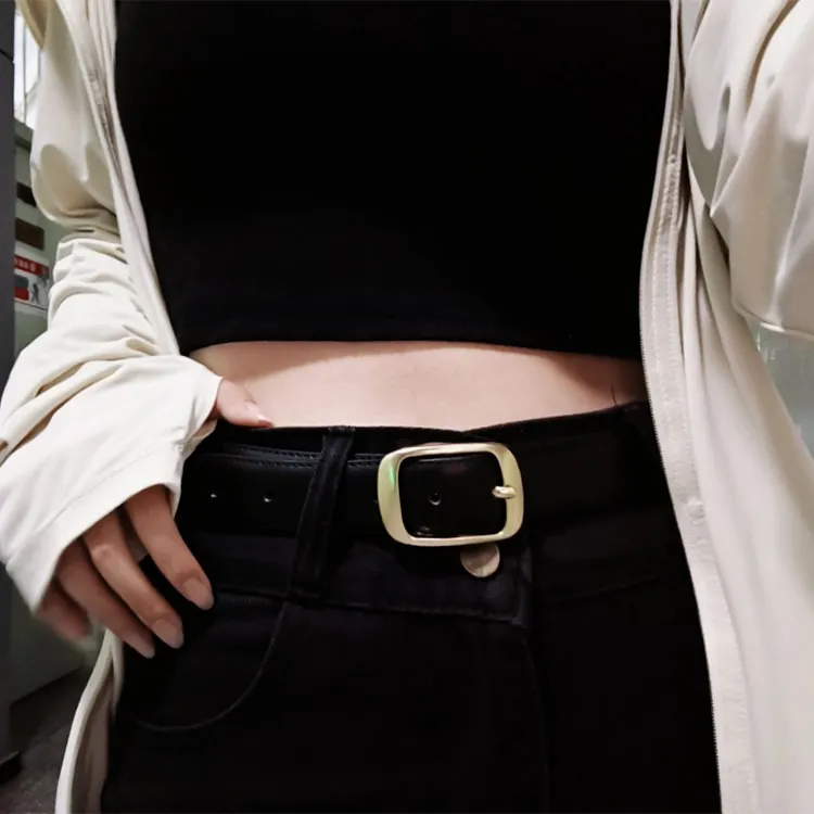ALIEN BANG Double-Strand Pin Buckle Chanel-Inspired Preppy Style Leather Belts Women's Width 2.8cm-2
