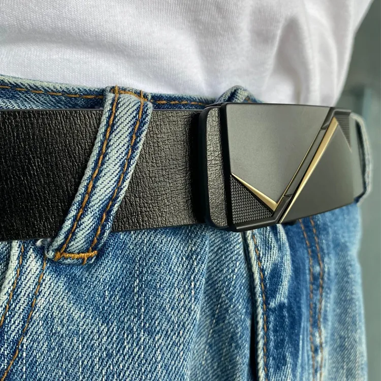 ALIEN BANG Cow Leather Leather Belts Men's 3.3CM-4