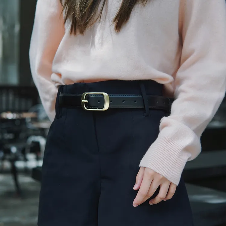 ALIEN BANG Double-Strand Pin Buckle Chanel-Inspired Preppy Style Leather Belts Women's Width 2.8cm-3