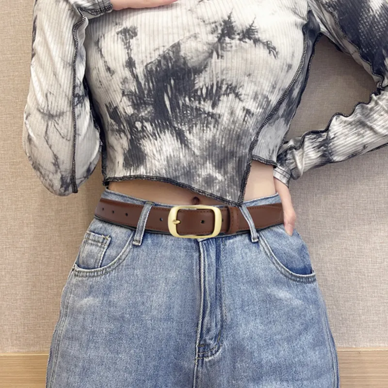 ALIEN BANG Double-Strand Pin Buckle Chanel-Inspired Preppy Style Leather Belts Women's Width 2.8cm-8