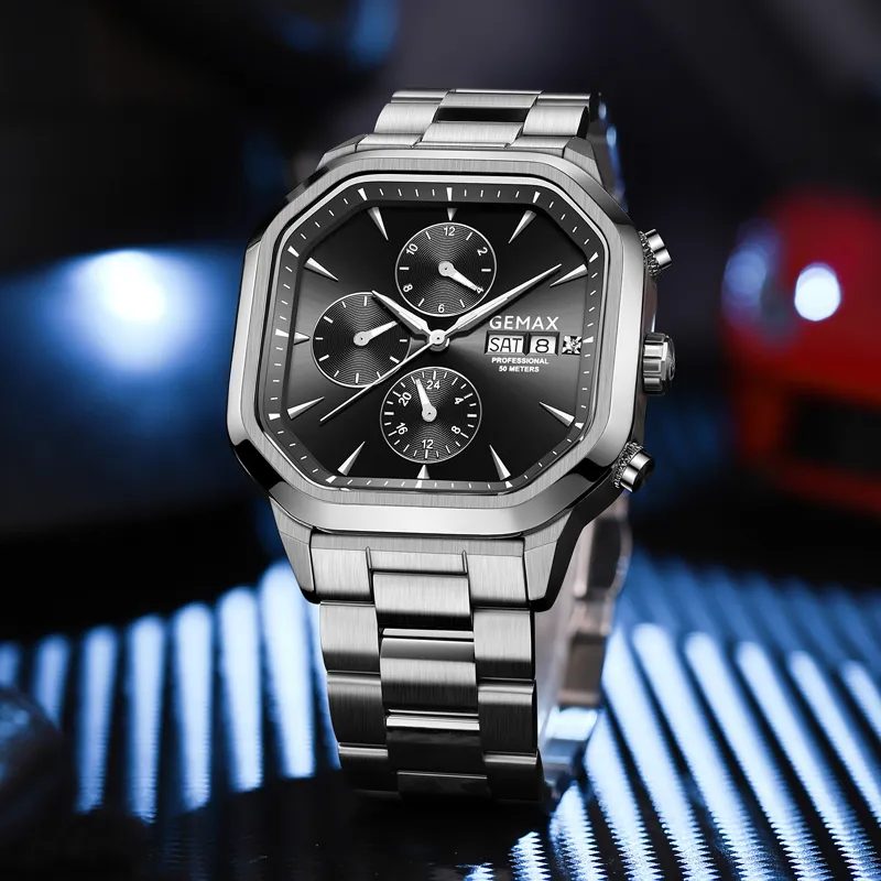 GEMAX Wrist Watch Automatic Mechanical Movement Stainless Steel Watchband Watch Men's Watches White Dial-5