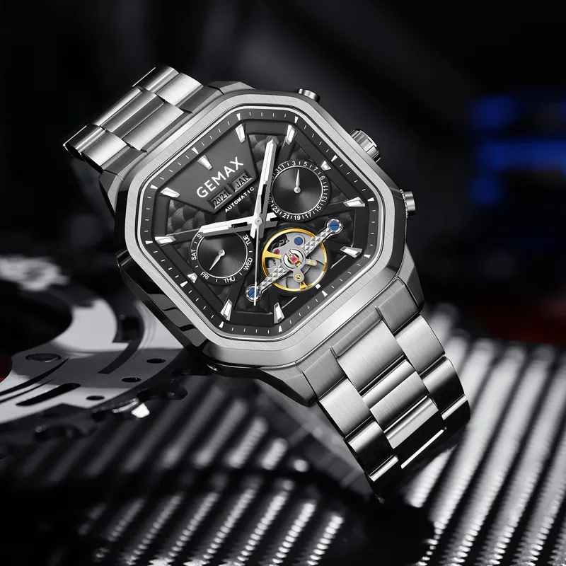 GEMAX Wrist Watch Automatic Mechanical Movement Stainless Steel Watchband Watch Men's Watches Black Dial-11
