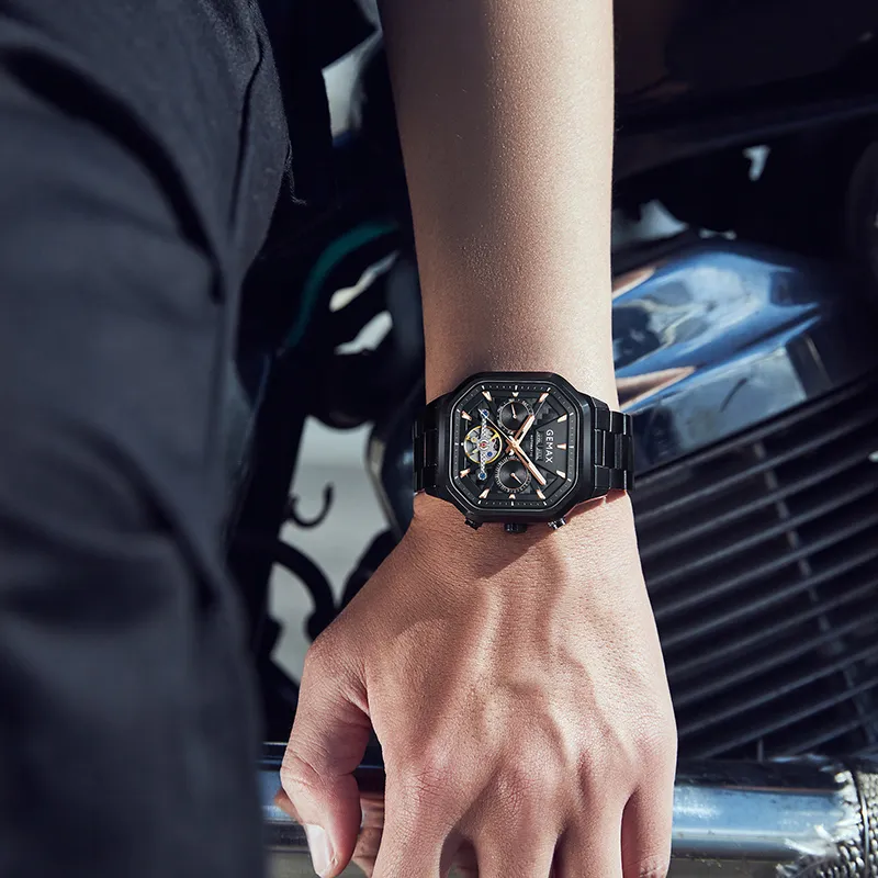 GEMAX Wrist Watch Automatic Mechanical Movement Stainless Steel Watchband Watch Men's Watches Black Dial-3
