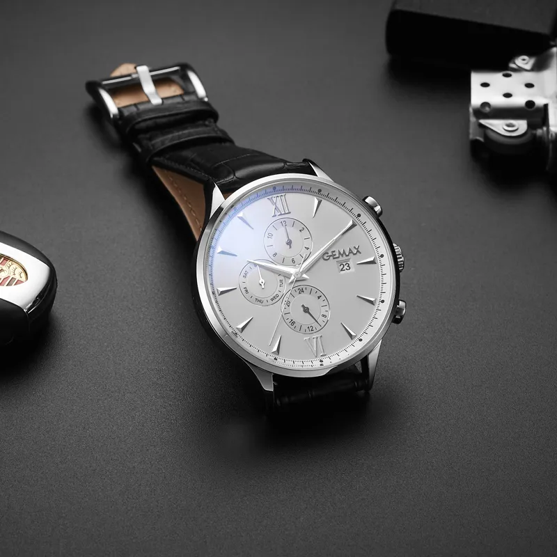 GEMAX Wrist Watch Mechanical Movement Cow Leather Strap Watch Men's Watches Black Dial-8