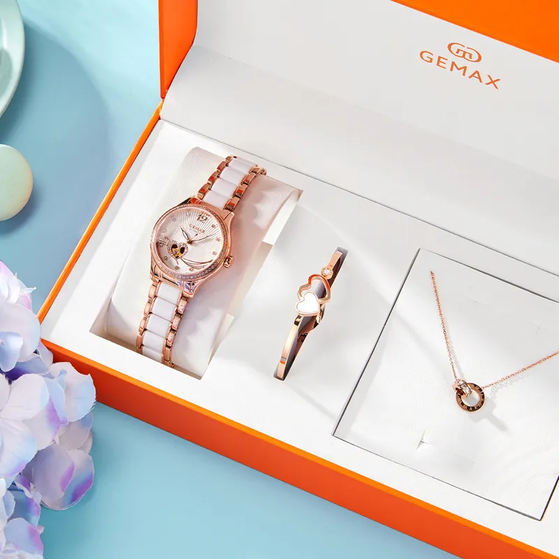 GEMAX Wrist Watch Mechanical Movement Ceramic Strap Watch Women's Watch White Dial-4