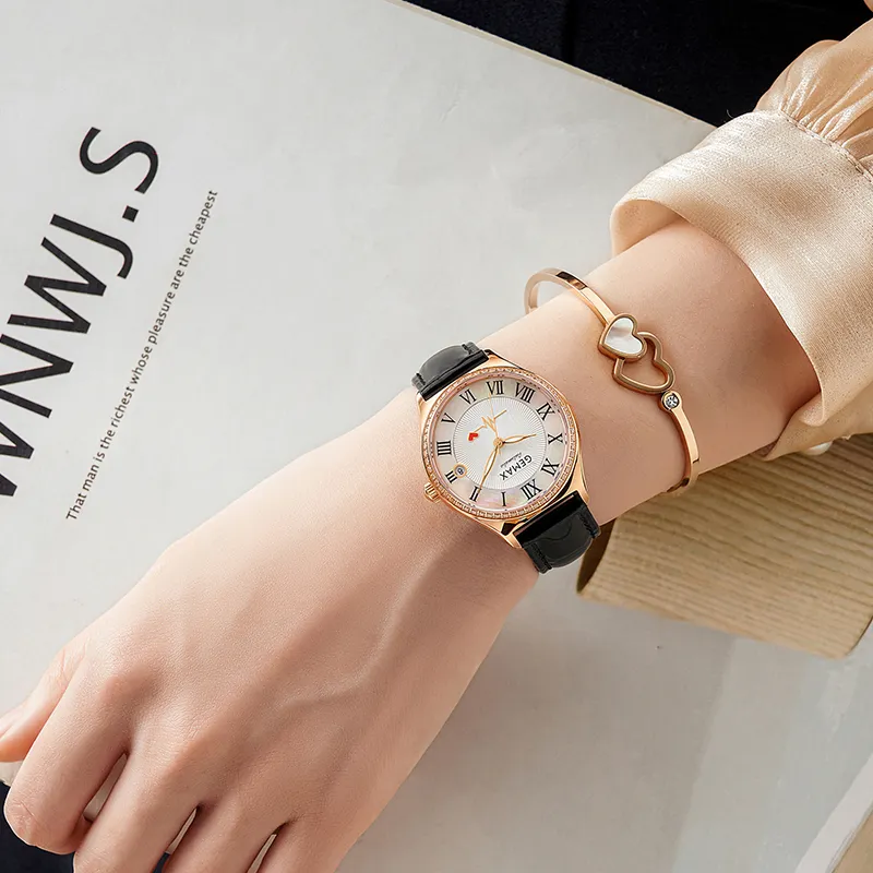 GEMAX Wrist Watch Automatic Mechanical Movement Genuine Leather Strap Watch Women's Watch White Dial-1