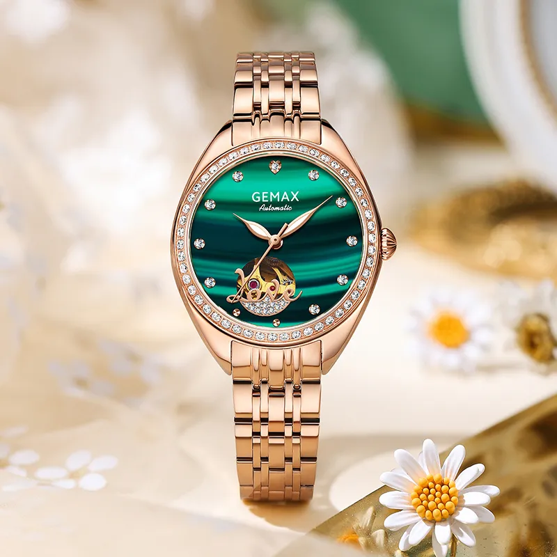 GEMAX Wrist Watch Automatic Mechanical Movement Stainless Steel Watchband Watch Women's Watch Green Dial-3