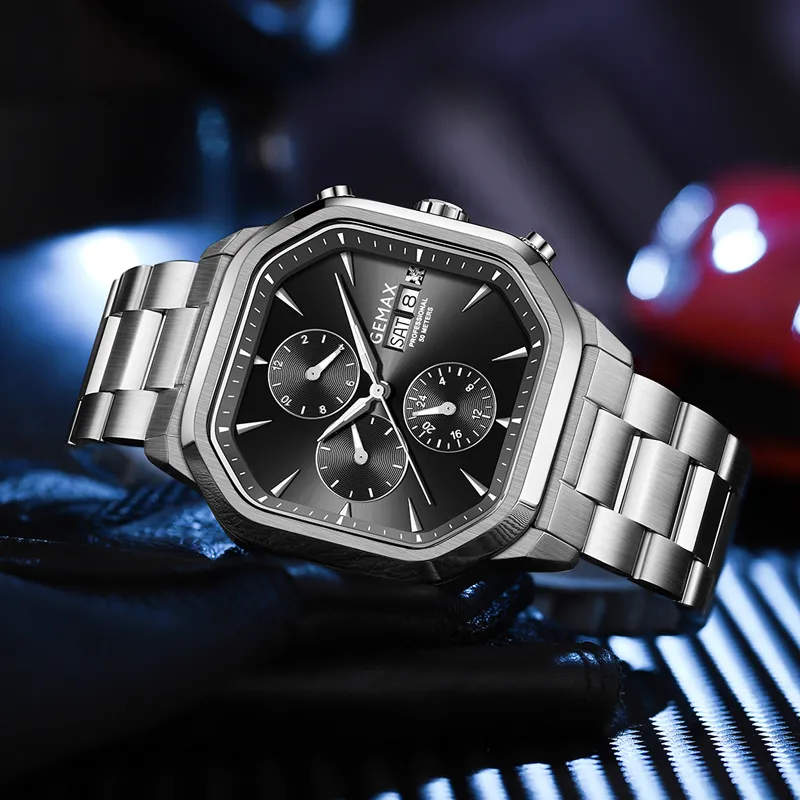 GEMAX Wrist Watch Automatic Mechanical Movement Stainless Steel Watchband Watch Men's Watches White Dial-2