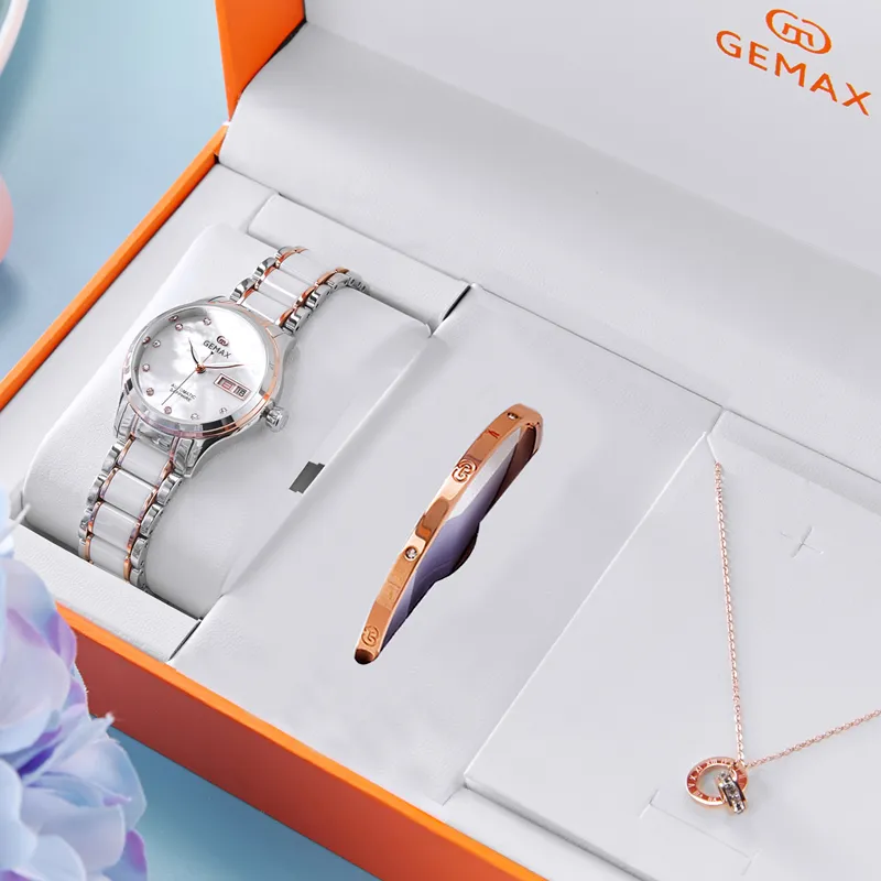 GEMAX Wrist Watch Automatic Mechanical Movement Ceramic Strap Watch Women's Watch Mother of Pearl Color Watch Dial-9