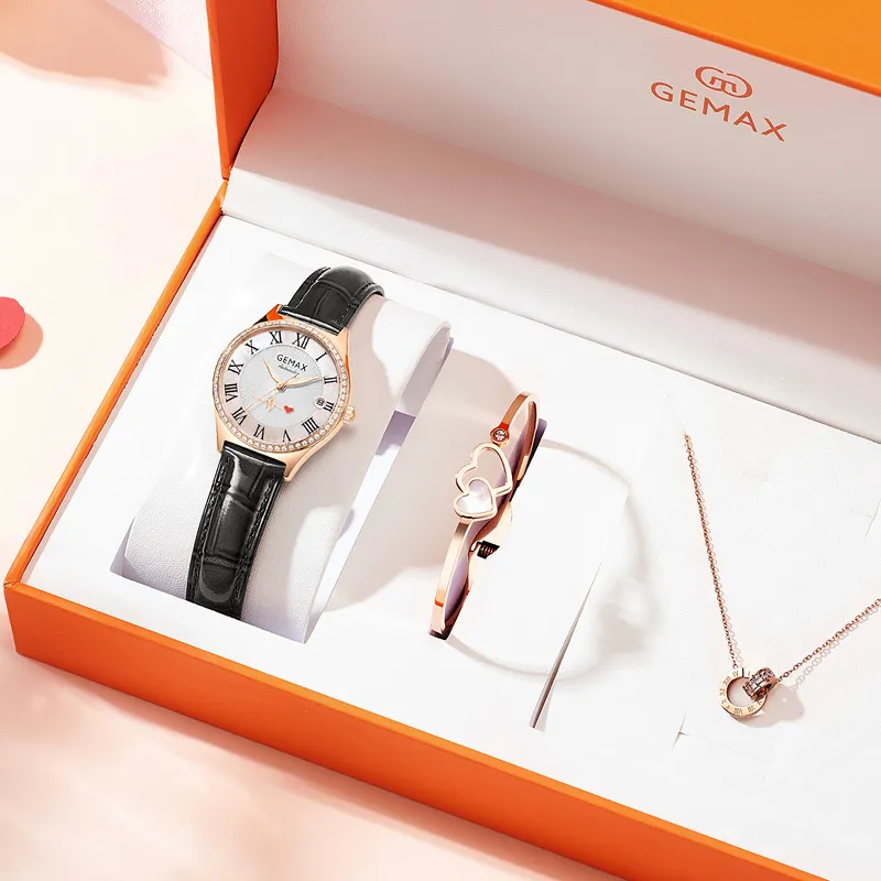 GEMAX Wrist Watch Automatic Mechanical Movement Genuine Leather Strap Watch Women's Watch White Dial-3