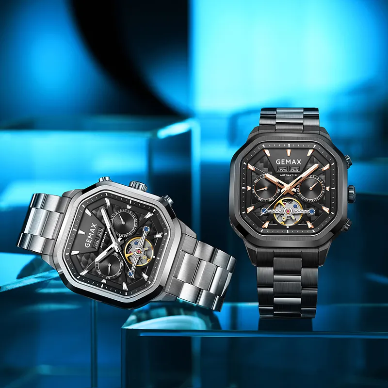 GEMAX Wrist Watch Automatic Mechanical Movement Stainless Steel Watchband Watch Men's Watches Black Dial-9