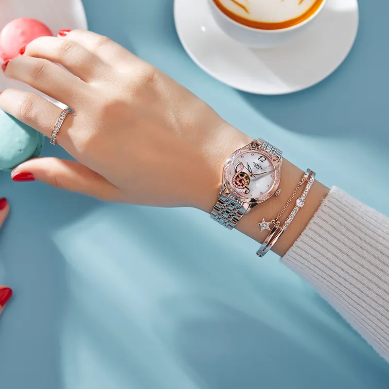 GEMAX Heart Series Automatic Mechanical Movement Stainless Steel Watchband Watch Women's Watch Multicolor Watch Dial-1