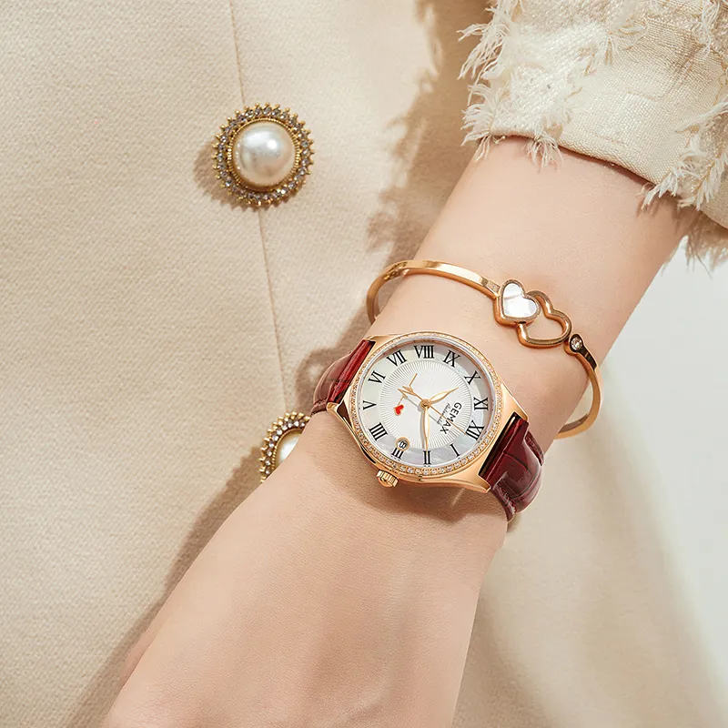 GEMAX Wrist Watch Automatic Mechanical Movement Genuine Leather Strap Watch Women's Watch White Dial-10