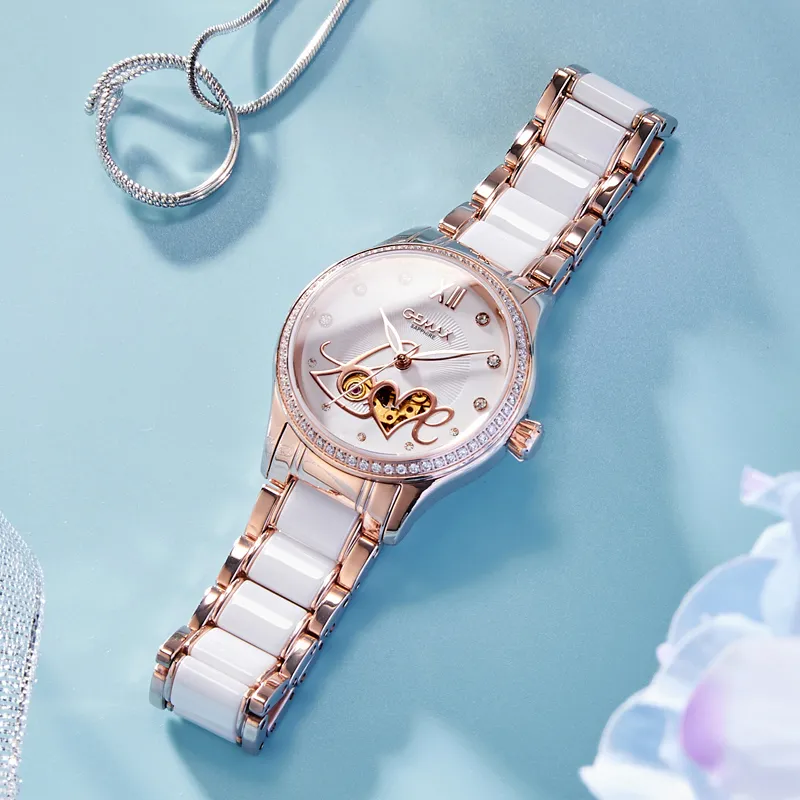 GEMAX Wrist Watch Automatic Mechanical Movement Ceramic Strap Watch Women's Watch White Dial-2