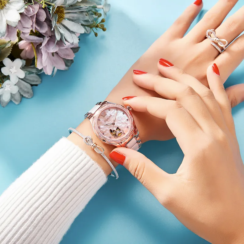 GEMAX Wrist Watch Automatic Mechanical Movement Ceramic Strap Watch Women's Watch Mother of Pearl Color Watch Dial-7