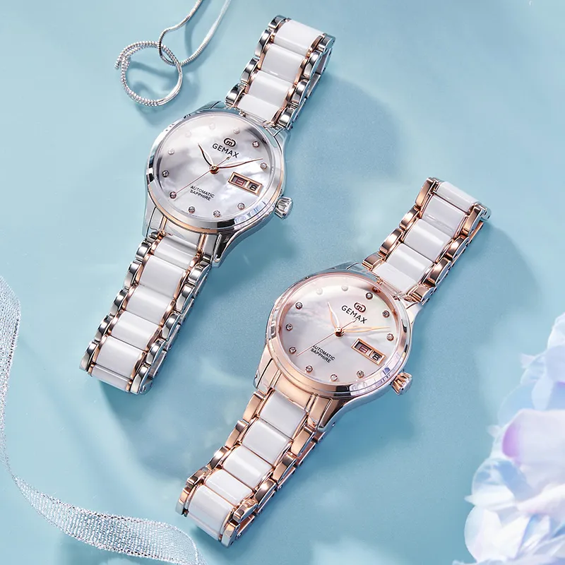 GEMAX Wrist Watch Automatic Mechanical Movement Ceramic Strap Watch Women's Watch Mother of Pearl Color Watch Dial-10