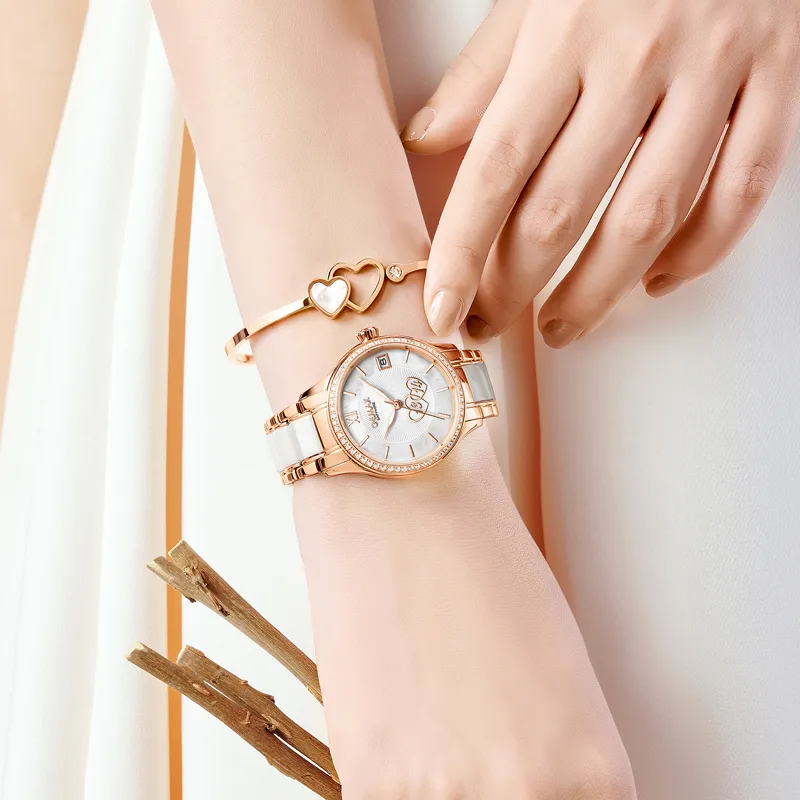 GEMAX Wrist Watch Automatic Mechanical Movement Ceramic Strap Watch Women's Watch White Dial-3