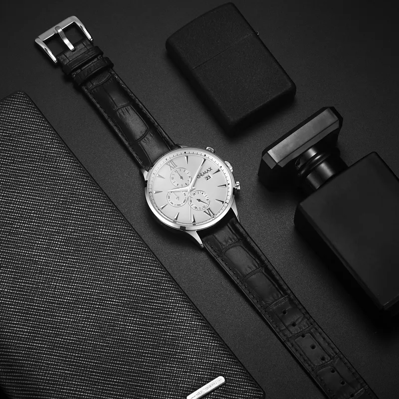 GEMAX Wrist Watch Mechanical Movement Cow Leather Strap Watch Men's Watches Black Dial-7