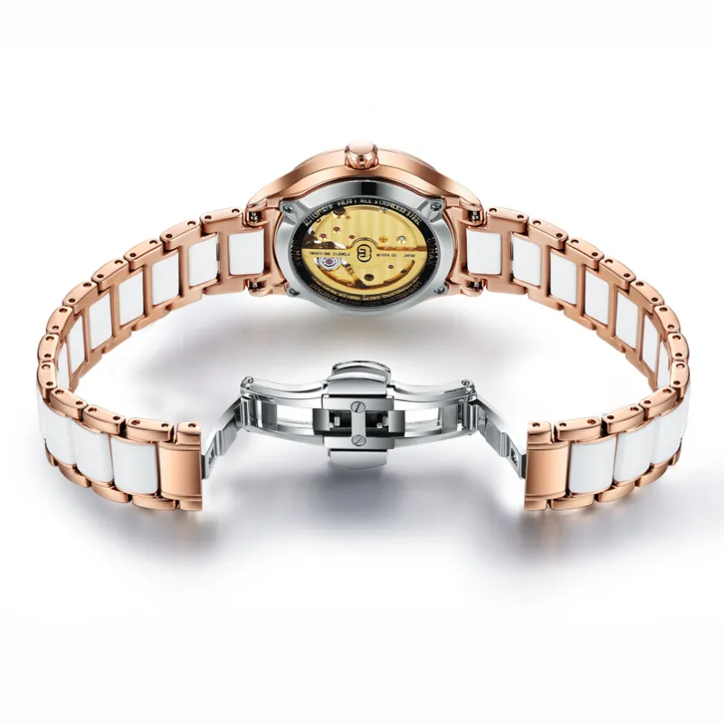 GEMAX Wrist Watch Automatic Mechanical Movement Ceramic Strap Watch Women's Watch White Dial-7