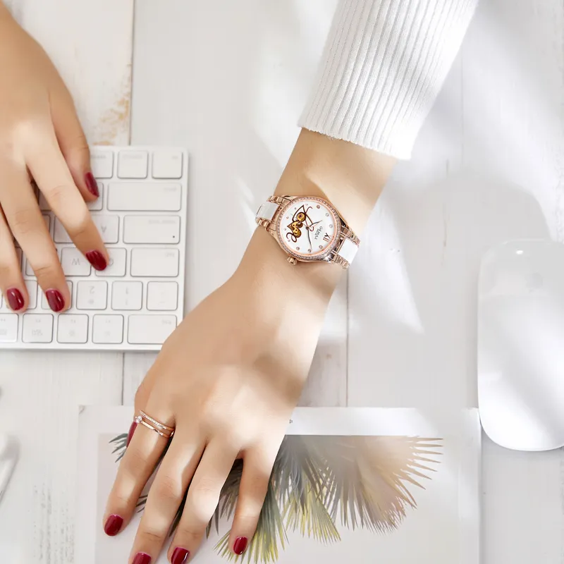GEMAX Wrist Watch Automatic Mechanical Movement Ceramic Strap Watch Women's Watch White Dial-4