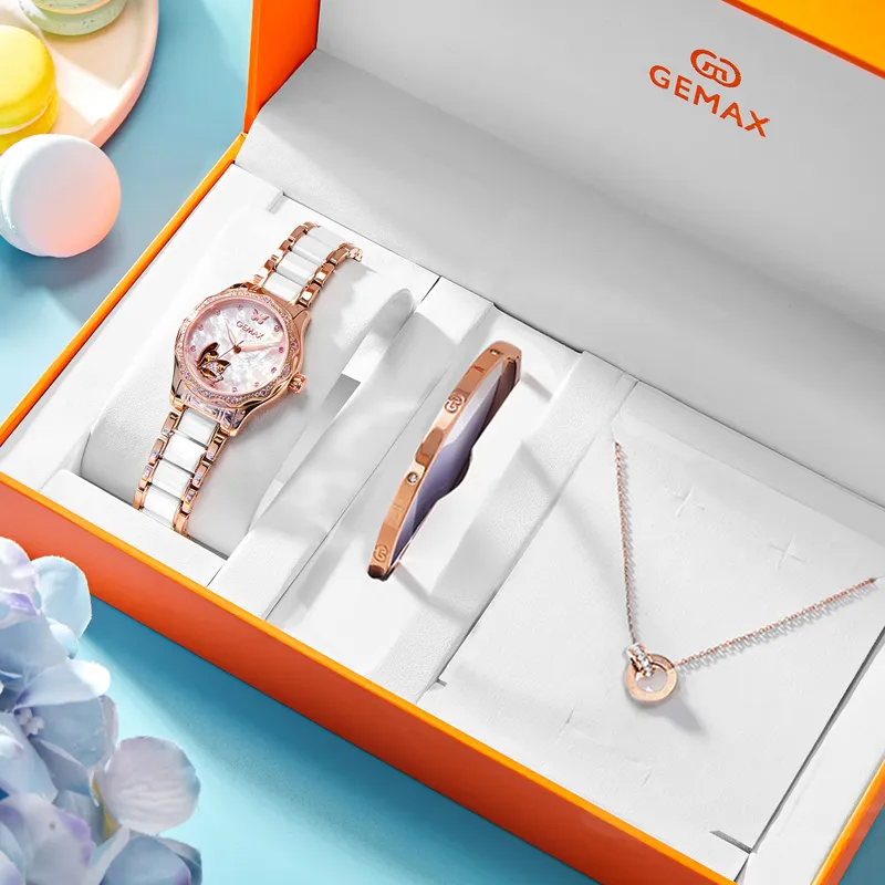 GEMAX Wrist Watch Automatic Mechanical Movement Ceramic Strap Watch Women's Watch Mother of Pearl Color Watch Dial-9