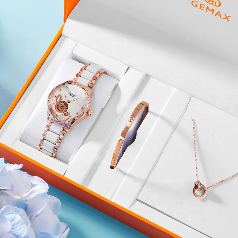 GEMAX Automatic Mechanical Movement Stainless Steel Watchband Watch Women's Watch White Dial-3