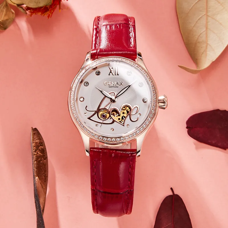 GEMAX Wrist Watch Automatic Mechanical Movement Genuine Leather Strap Watch Women's Watch White Dial-2