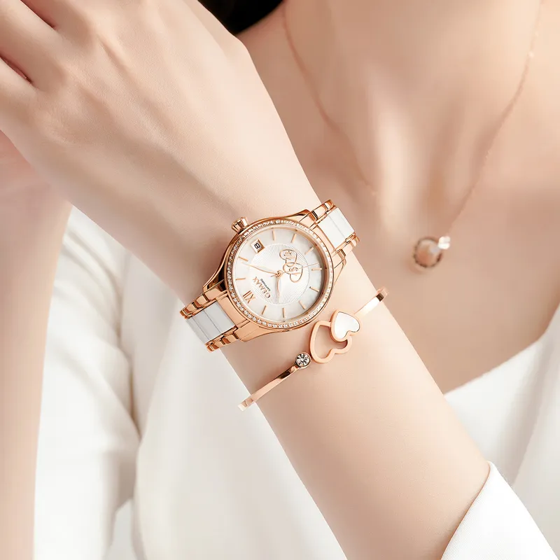 GEMAX Wrist Watch Automatic Mechanical Movement Ceramic Strap Watch Women's Watch White Dial-2