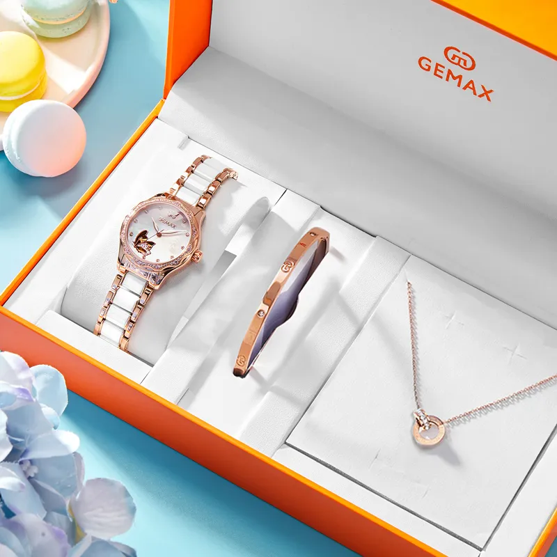 GEMAX Wrist Watch Automatic Mechanical Movement Ceramic Strap Watch Women's Watch Mother of Pearl Color Watch Dial-15