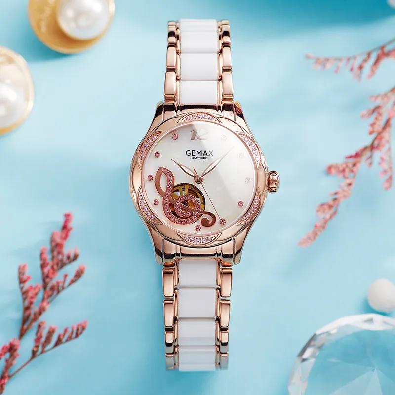 GEMAX Automatic Mechanical Movement Stainless Steel Watchband Watch Women's Watch White Dial-2