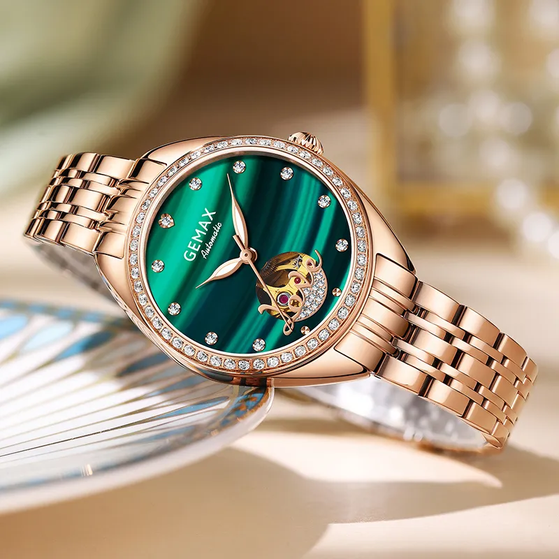 GEMAX Wrist Watch Automatic Mechanical Movement Stainless Steel Watchband Watch Women's Watch Green Dial-2