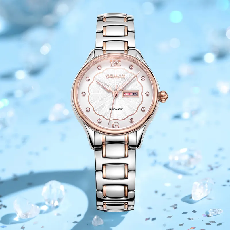 GEMAX Wrist Watch Mechanical Movement Stainless Steel Watchband Watch Women's Watch White Dial-3