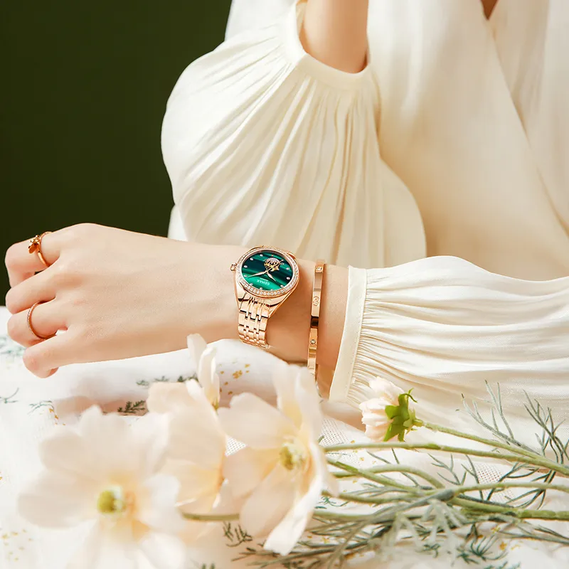 GEMAX Wrist Watch Automatic Mechanical Movement Stainless Steel Watchband Watch Women's Watch Green Dial-5