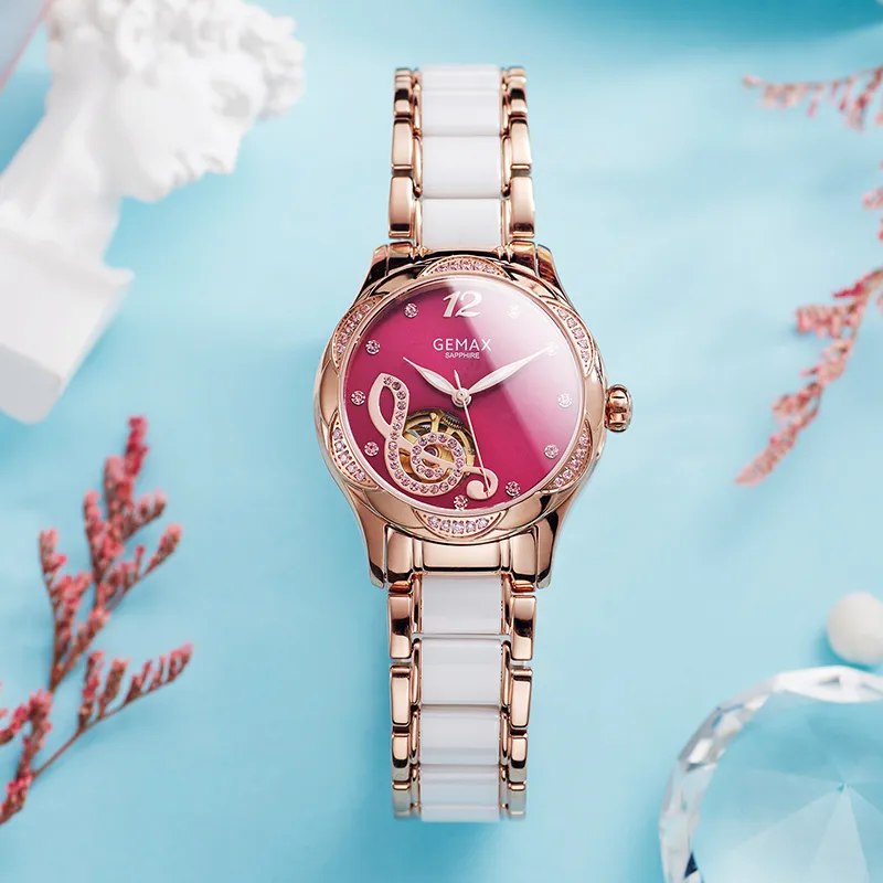 GEMAX Automatic Mechanical Movement Stainless Steel Watchband Watch Women's Watch White Dial-9