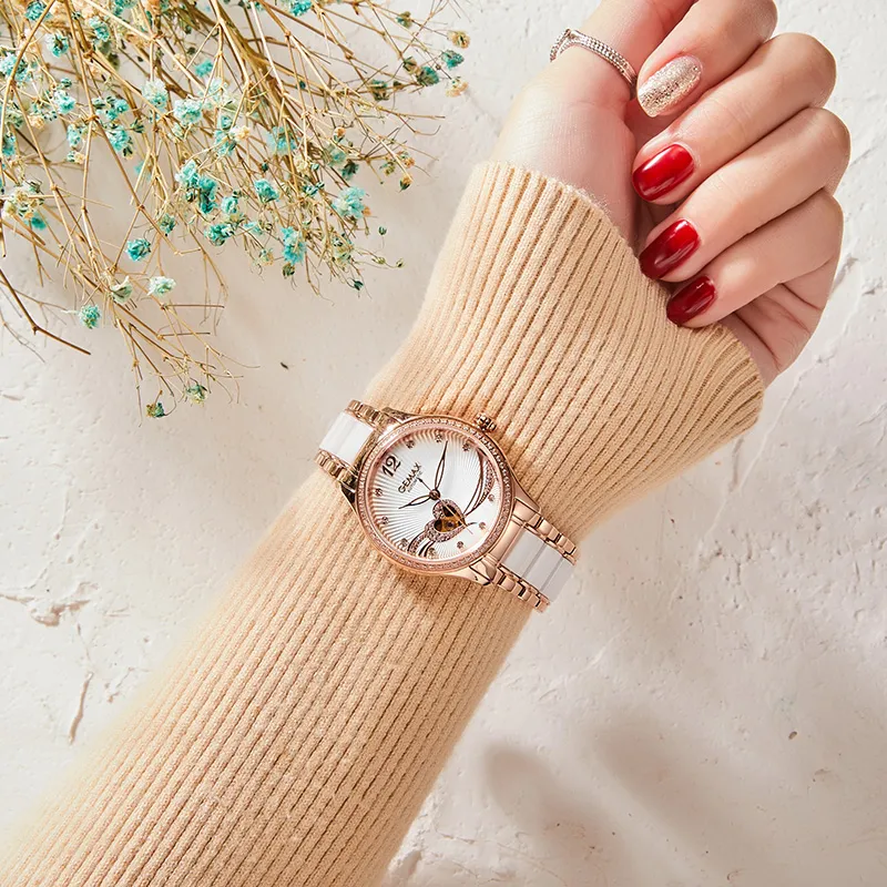 GEMAX Wrist Watch Mechanical Movement Ceramic Strap Watch Women's Watch White Dial-3