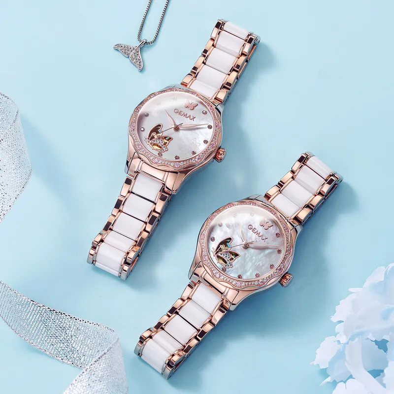 GEMAX Wrist Watch Automatic Mechanical Movement Ceramic Strap Watch Women's Watch Mother of Pearl Color Watch Dial-1
