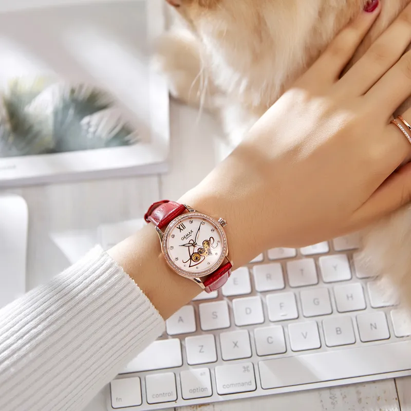 GEMAX Wrist Watch Automatic Mechanical Movement Genuine Leather Strap Watch Women's Watch White Dial-1