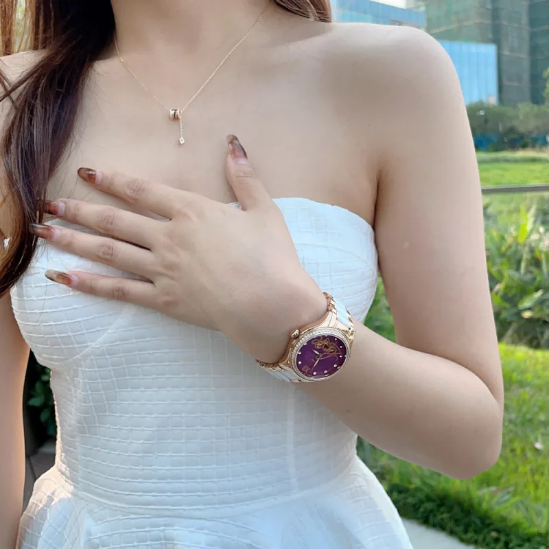 GEMAX Wrist Watch Automatic Mechanical Movement Ceramic Strap Watch Women's Watch White Dial-10