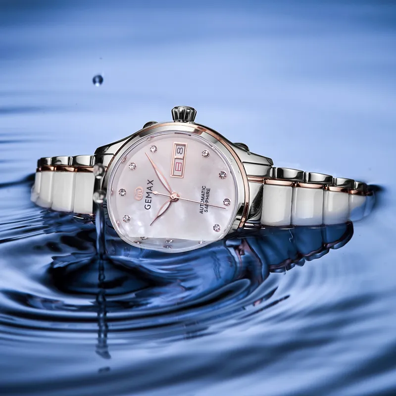 GEMAX Wrist Watch Automatic Mechanical Movement Ceramic Strap Watch Women's Watch Mother of Pearl Color Watch Dial-11