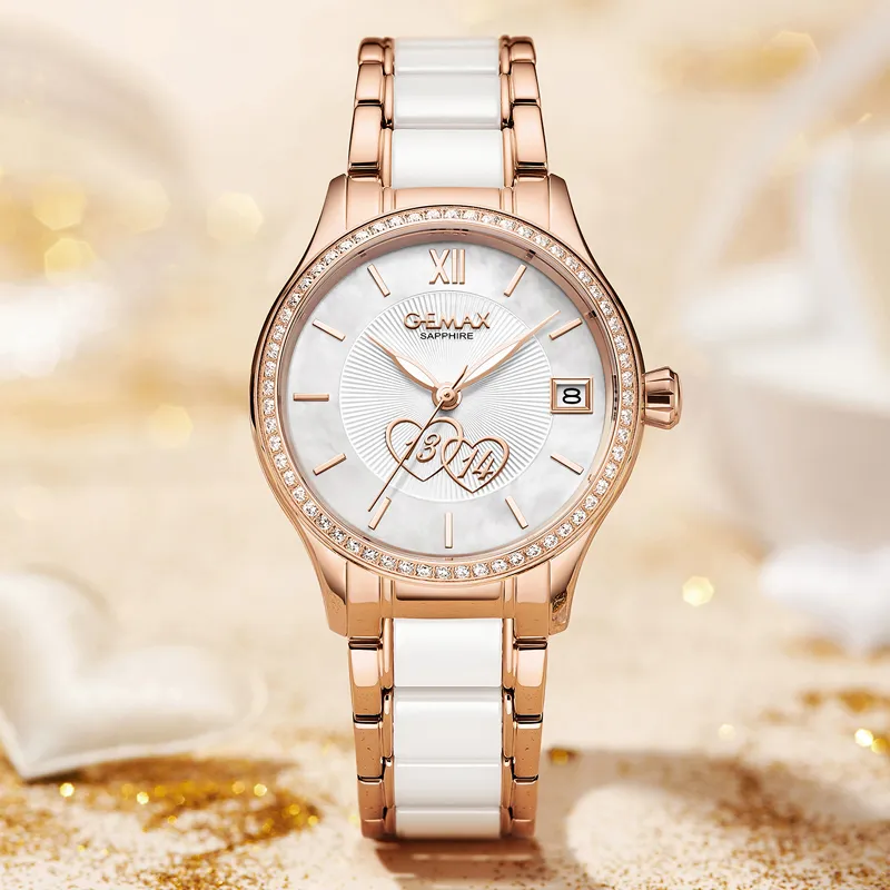 GEMAX Wrist Watch Automatic Mechanical Movement Ceramic Strap Watch Women's Watch White Dial-5