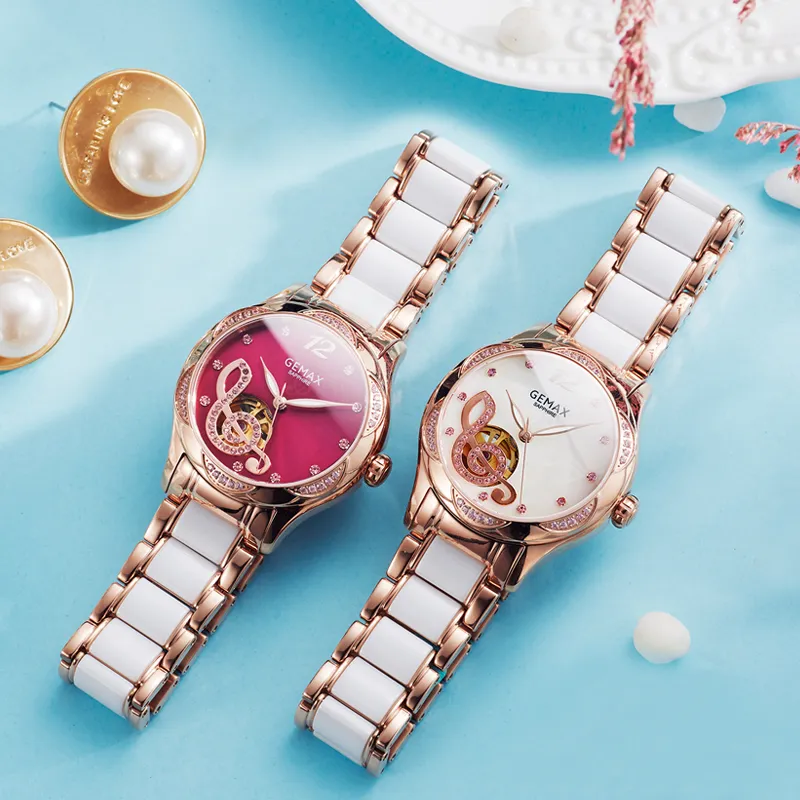 GEMAX Automatic Mechanical Movement Stainless Steel Watchband Watch Women's Watch White Dial-4