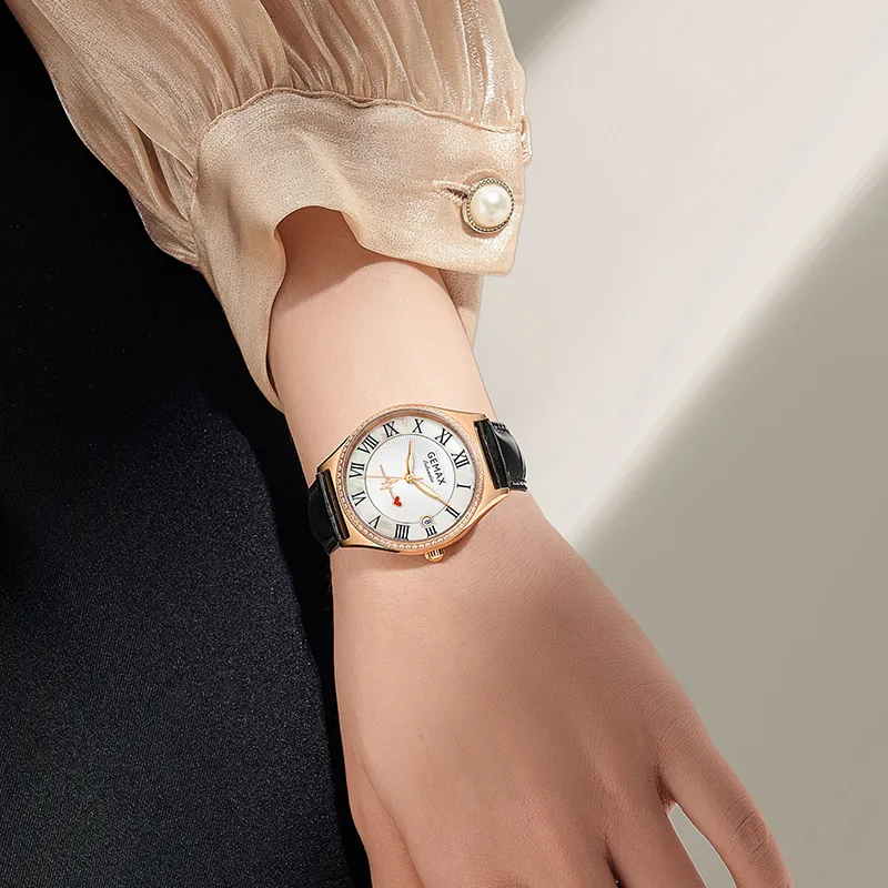 GEMAX Wrist Watch Automatic Mechanical Movement Genuine Leather Strap Watch Women's Watch White Dial-2