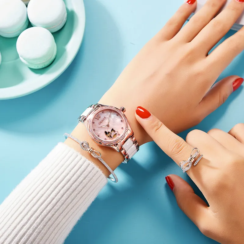 GEMAX Wrist Watch Automatic Mechanical Movement Ceramic Strap Watch Women's Watch Mother of Pearl Color Watch Dial-11